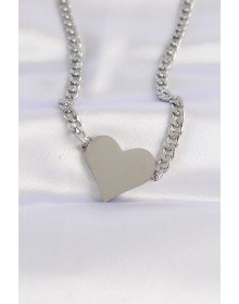 316L Steel Chain Silver Color Flat Plate Heart Necklace
