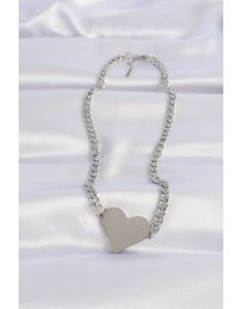 316L Steel Chain Silver Color Flat Plate Heart Necklace
