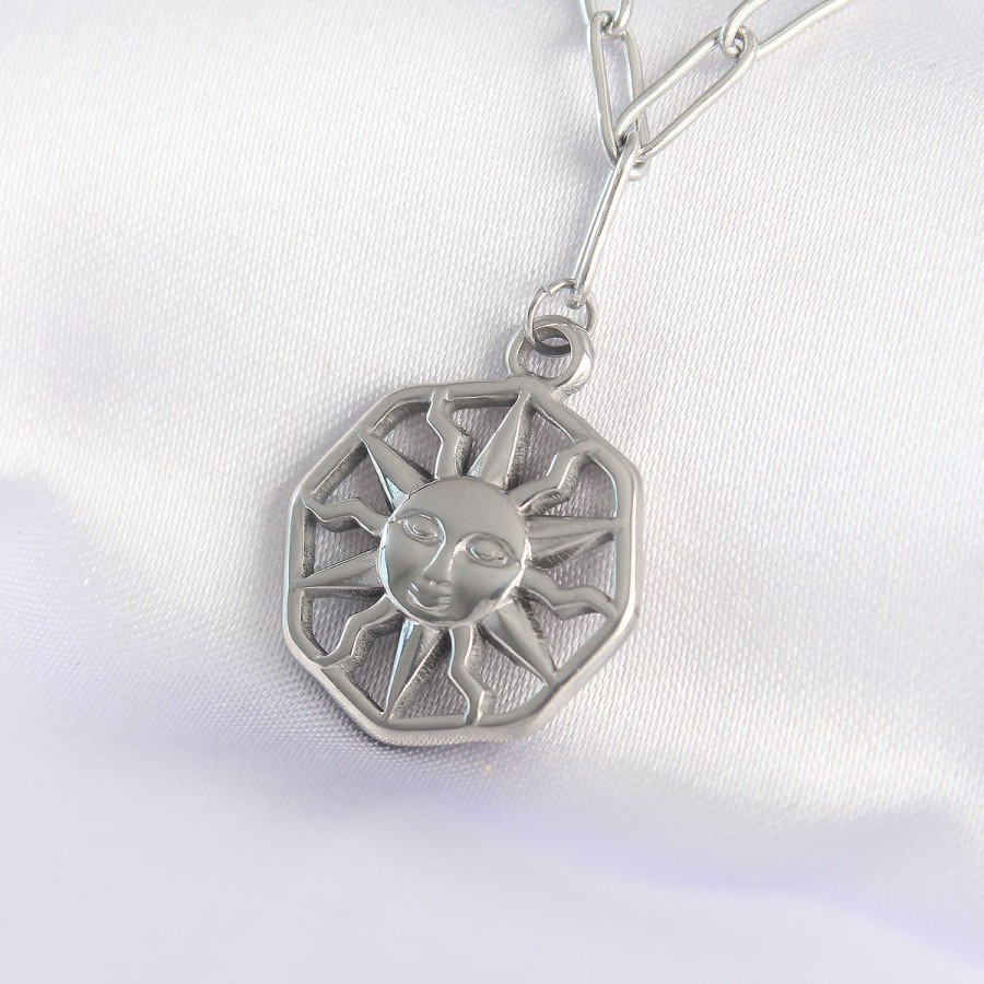 316L Steel Chain Silver Color Sun Necklace