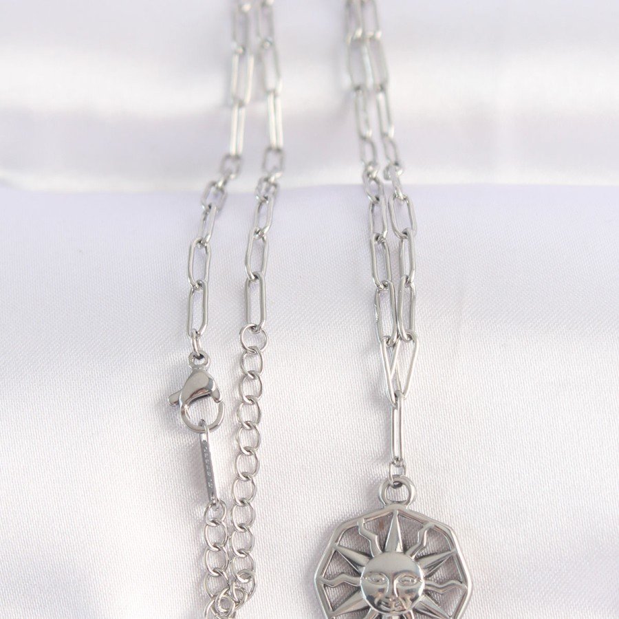 316L Steel Chain Silver Color Sun Necklace