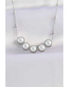 316L Steel Chain Silver Color Row Pearl Stone Necklace