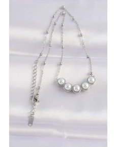 316L Steel Chain Silver Color Row Pearl Stone Necklace