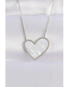 316L Steel Chain Silver Color Marble Patterned Heart Necklace