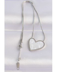 316L Steel Chain Silver Color Marble Patterned Heart Necklace