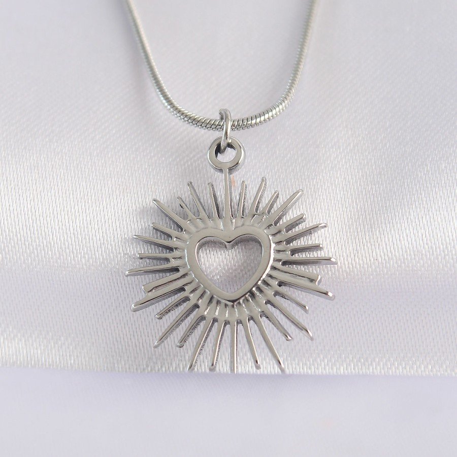 316L Steel Chain Silver Color Heart Sun Design Necklace