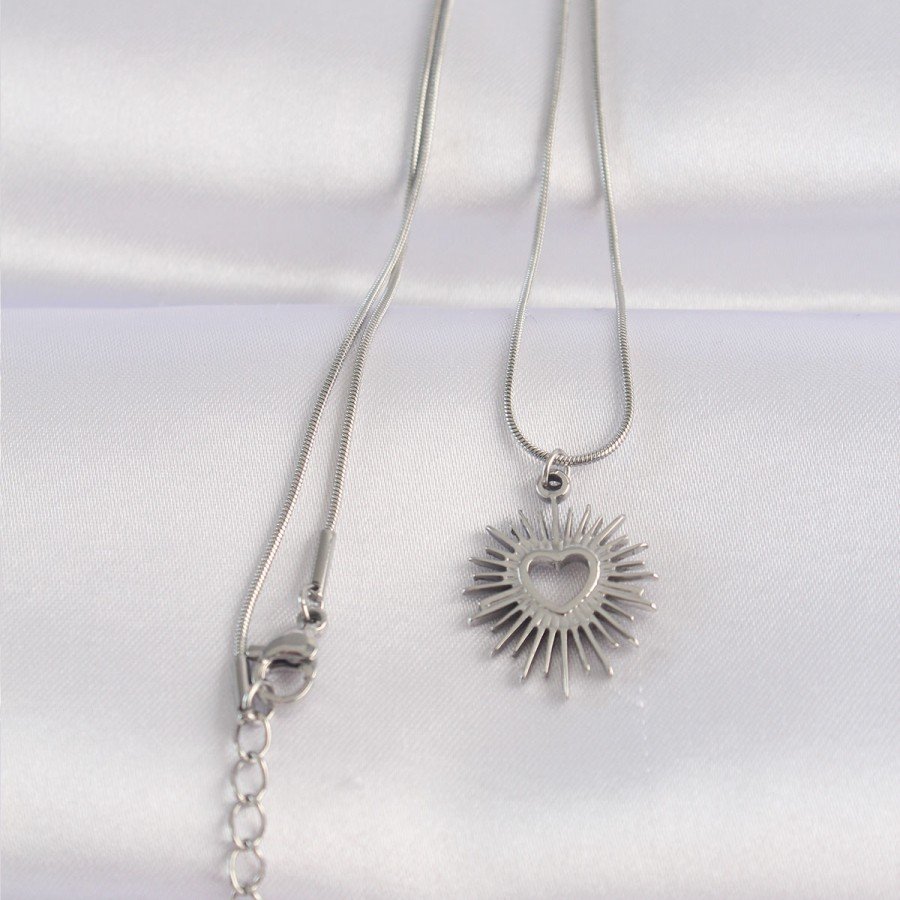 316L Steel Chain Silver Color Heart Sun Design Necklace