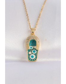 316L Steel Chain Zircon Stone Gold Color Evil Eye Slipper Design Necklace