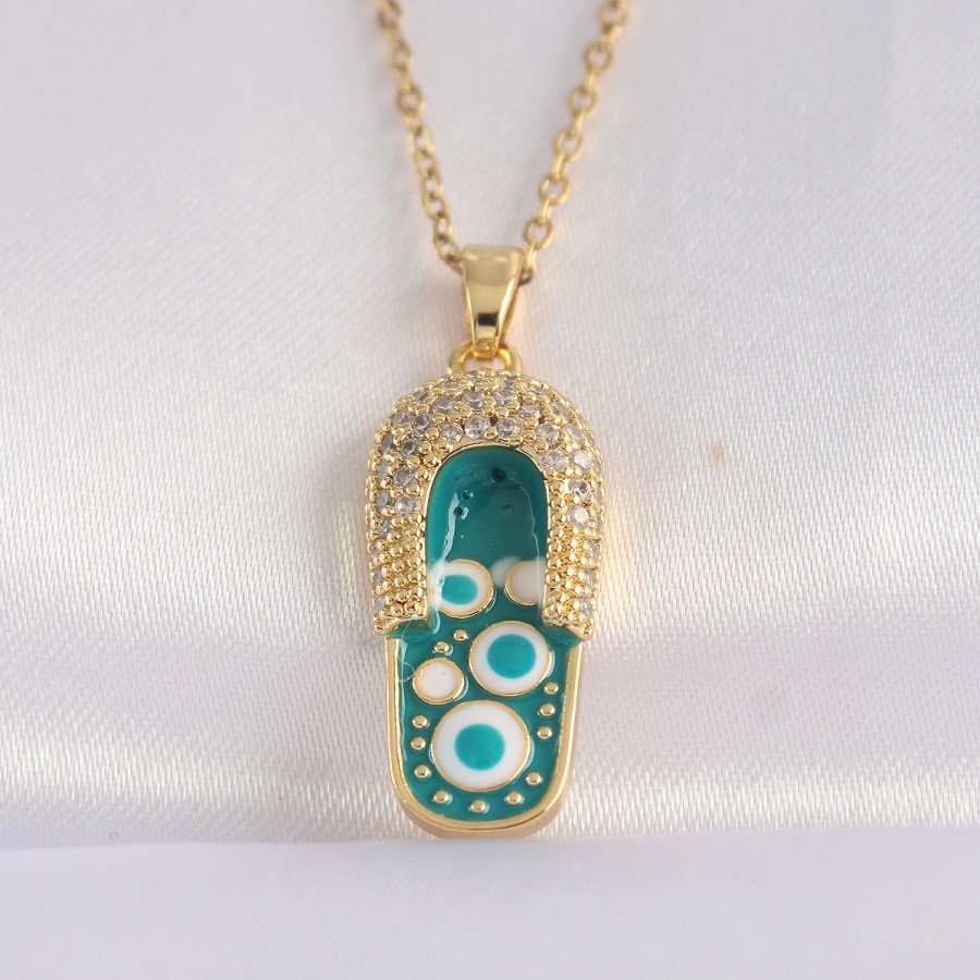 316L Steel Chain Zircon Stone Gold Color Evil Eye Slipper Design Necklace