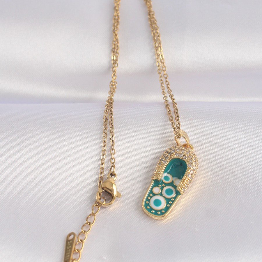 316L Steel Chain Zircon Stone Gold Color Evil Eye Slipper Design Necklace