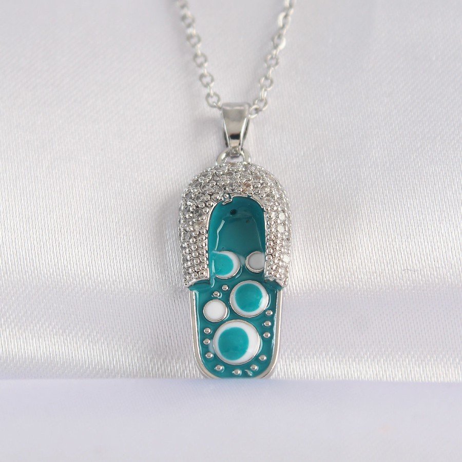 316L Steel Chain Zircon Stone Silver Color Evil Eye Slipper Design Necklace