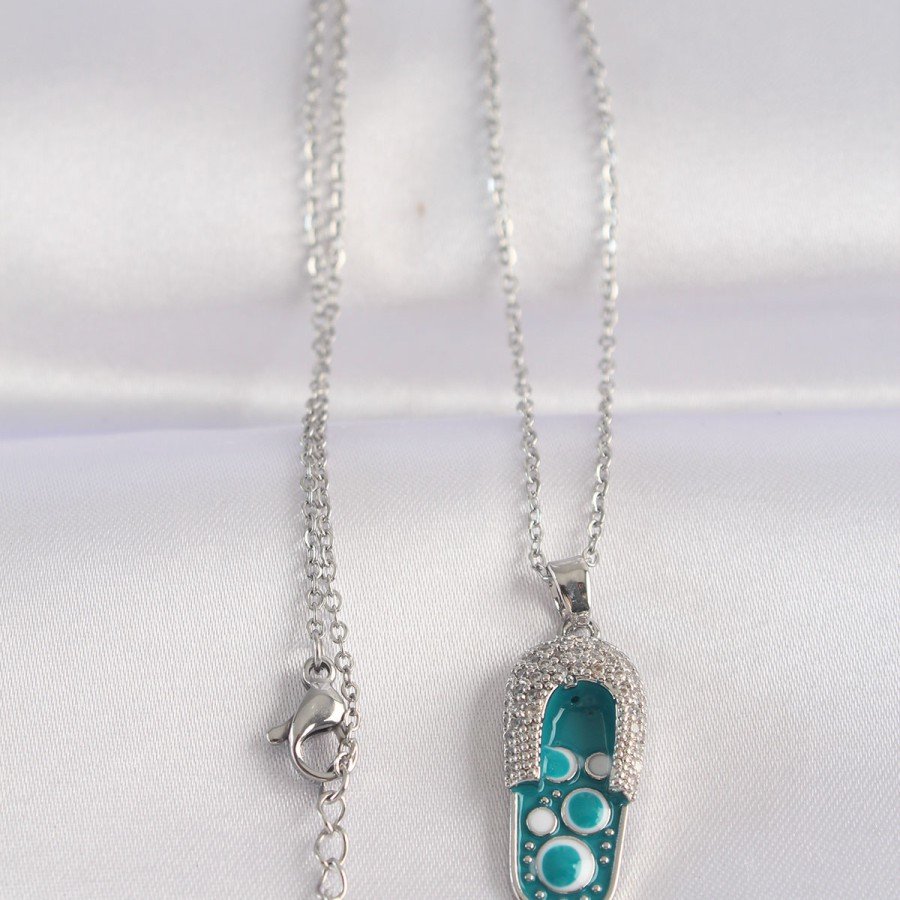 316L Steel Chain Zircon Stone Silver Color Evil Eye Slipper Design Necklace