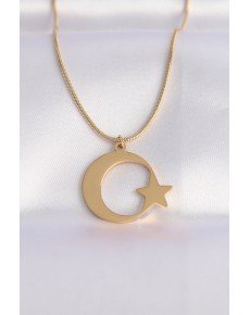 316L Steel Chain Gold Color Moon Star Unisex Necklace