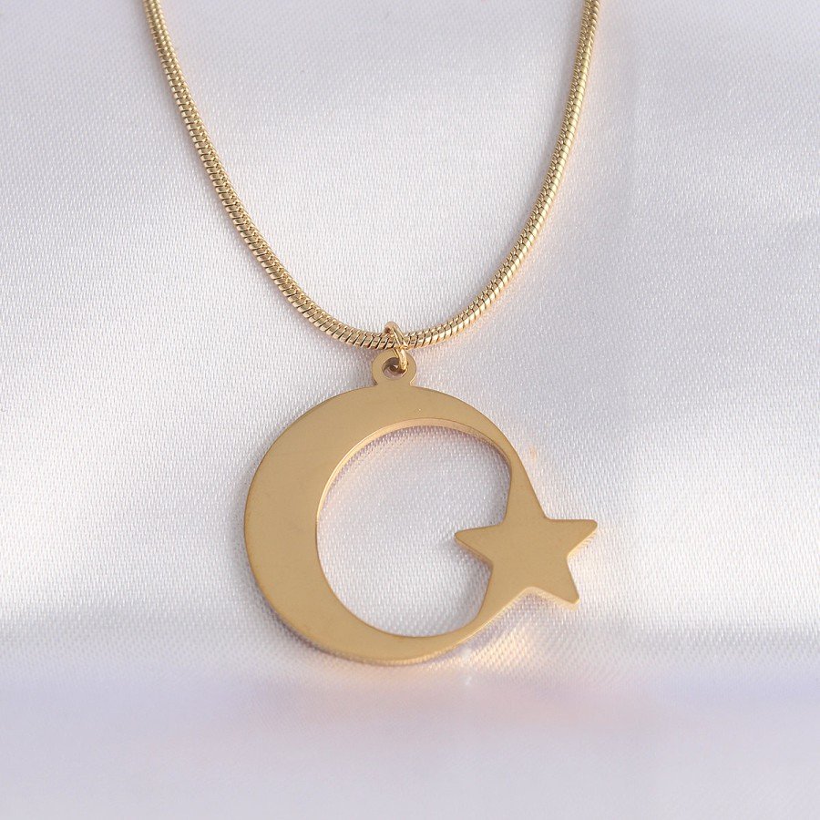 316L Steel Chain Gold Color Moon Star Unisex Necklace