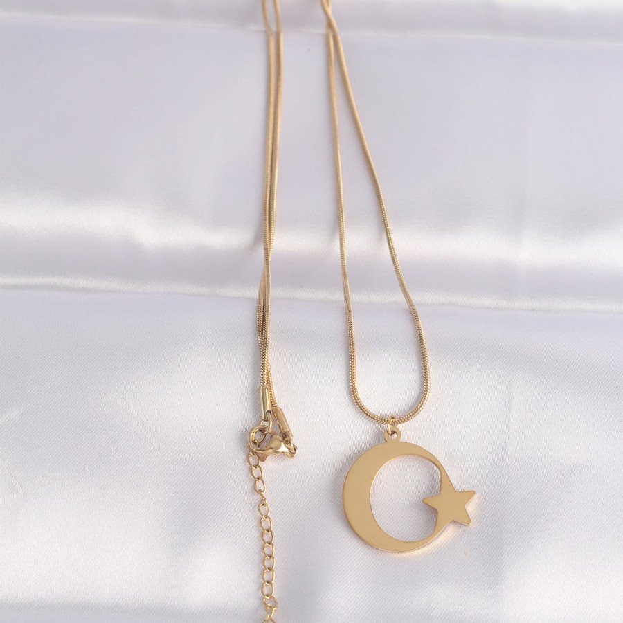 316L Steel Chain Gold Color Moon Star Unisex Necklace
