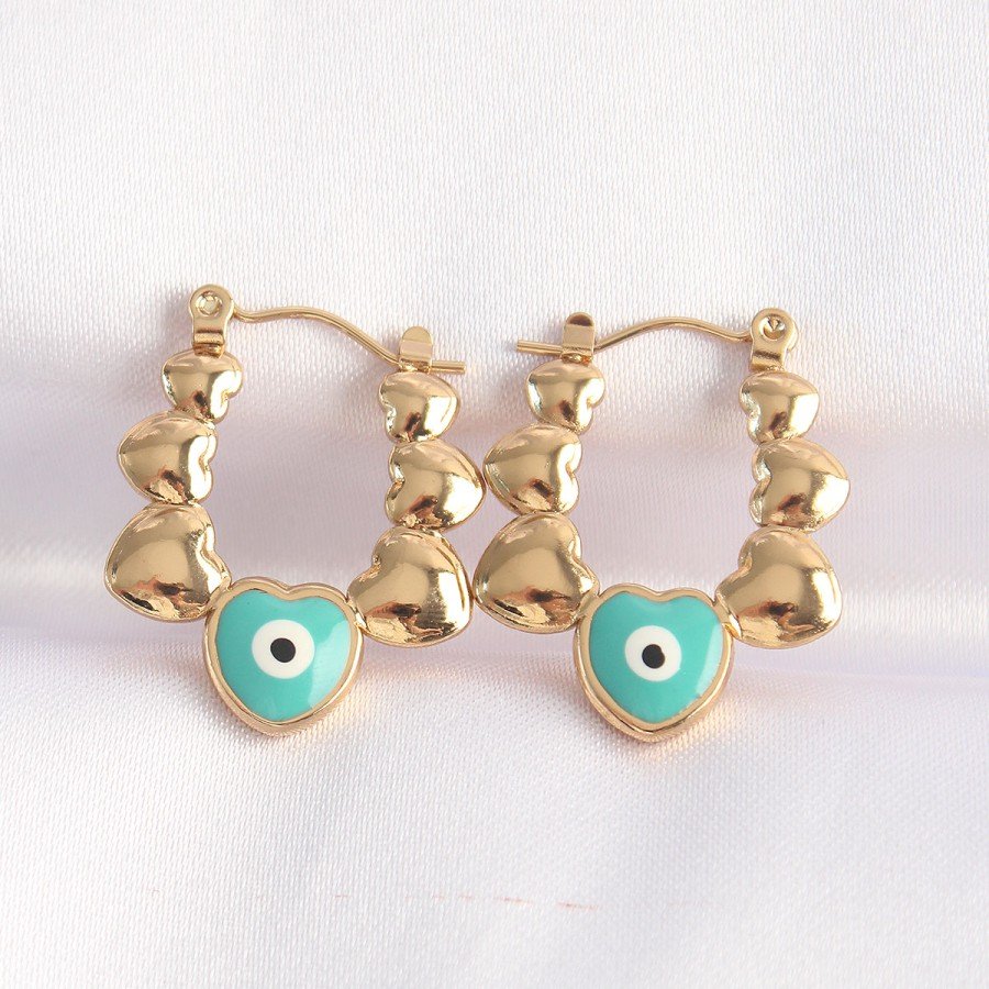 316L Steel Gold Color Blue Evil Eye Heart Model Earrings 316L Steel Gold Color Blue Evil Eye Heart Model Earrings