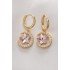 Brass Gold Color Pink Zircon Stone Star Detail Moon Earrings
