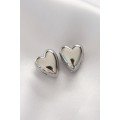 Brass Silver Color Minimal Domed Heart Earrings