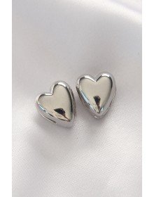 Brass Silver Color Minimal Domed Heart Earrings