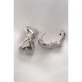 Brass Silver Color Minimal Domed Heart Earrings