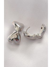 Brass Silver Color Minimal Domed Heart Earrings