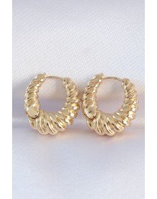 Brass Gold Color Serrated Detail Domed Hoop Earrings