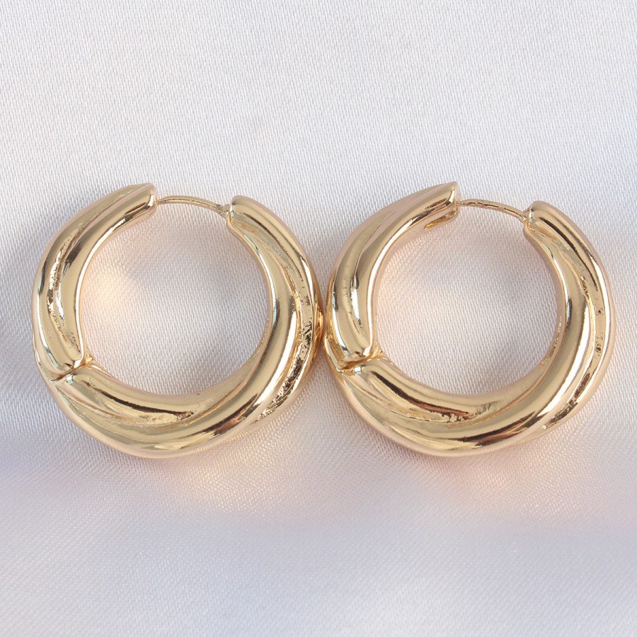 Brass Gold Color Asymmetrical Fold Earrings