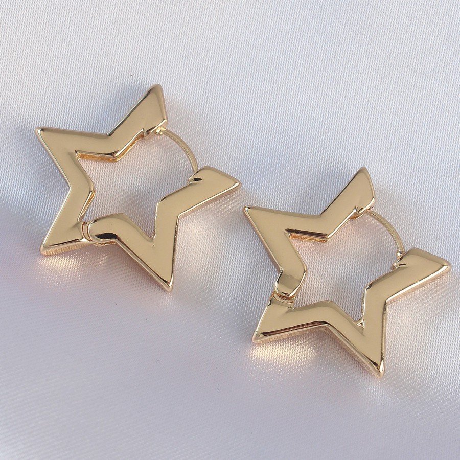 Brass Gold Color Star Earrings