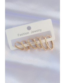 Brass Gold Color Thin Oval Earring Set