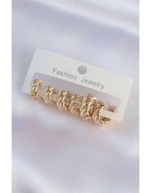 Brass Gold Color Minimal Serrated Earring Set