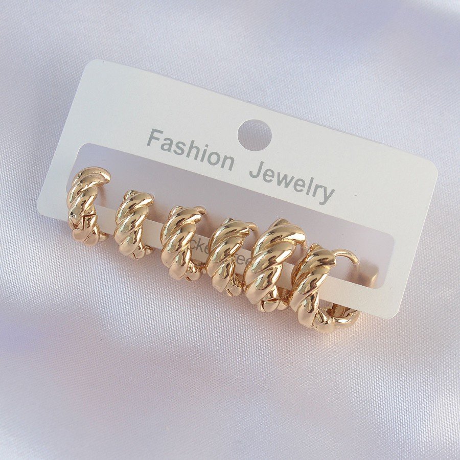 Brass Gold Color Minimal Serrated Earring Set