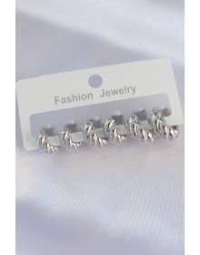 Brass Silver Color Minimal Serrated Earring Set