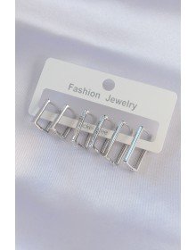 Brass Silver Color Rectangular Model Earring Set