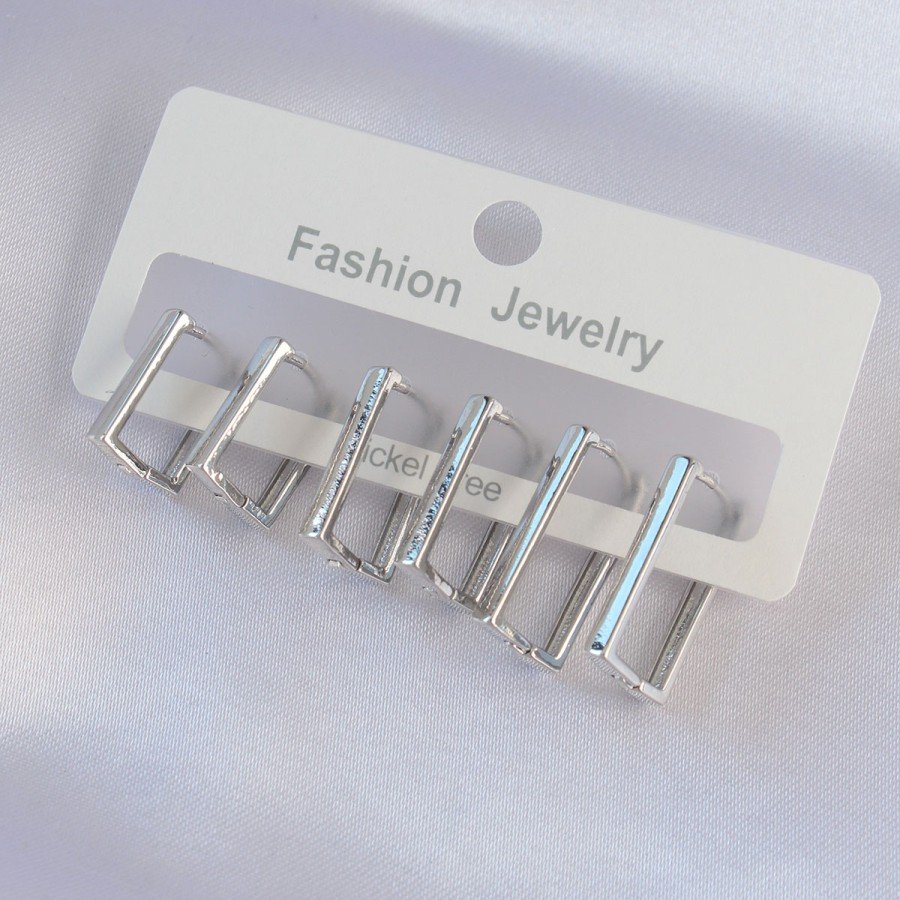 Brass Silver Color Rectangular Model Earring Set