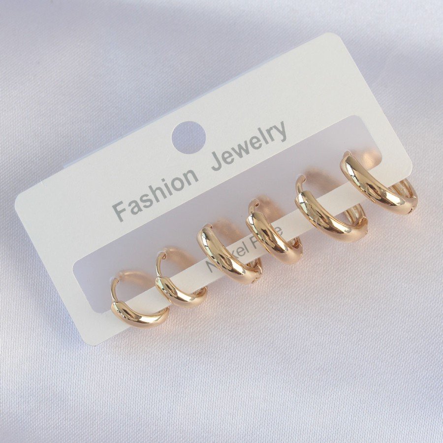 Brass Gold Color Oval Domed Earring Set