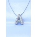 Silver Color Bubble Necklace with Zircon Stone and Letter A on 316L Steel Chain