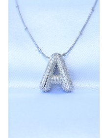 Silver Color Bubble Necklace with Zircon Stone and Letter A on 316L Steel Chain