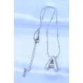 Silver Color Bubble Necklace with Zircon Stone and Letter A on 316L Steel Chain