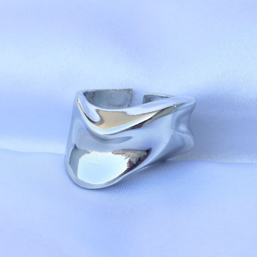 Brass Silver Color Adjustable Thick Crush Ring