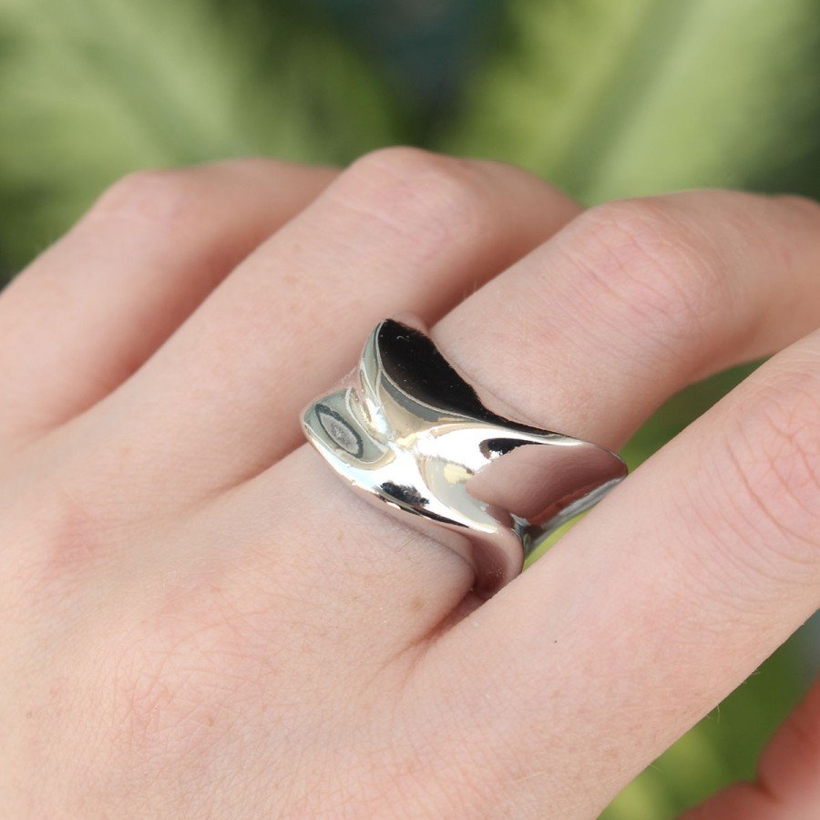 Brass Silver Color Adjustable Thick Crush Ring