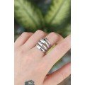Brass Silver Color Adjustable Serrated Diagonal Ring