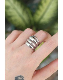 Brass Silver Color Adjustable Serrated Diagonal Ring