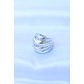 Brass Silver Color Adjustable Serrated Diagonal Ring