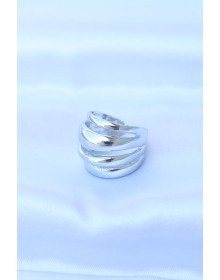 Brass Silver Color Adjustable Serrated Diagonal Ring
