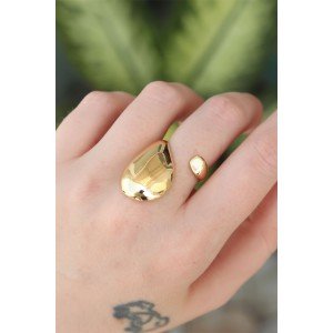 Brass Gold Color Adjustable Large Convex Ring