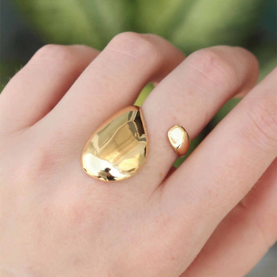 Brass Gold Color Adjustable Large Convex Ring