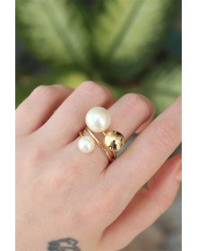Brass Gold Color Adjustable Pearl Stone Ring