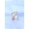 Brass Gold Color Adjustable Pearl Stone Ring