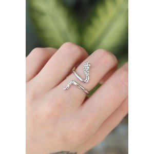 Brass Silver Color Adjustable Zircon Stone Snake Ring