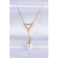 316L Steel Chain Gold Color Pearl Stone Detail Heart Necklace