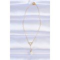 316L Steel Chain Gold Color Pearl Stone Detail Heart Necklace